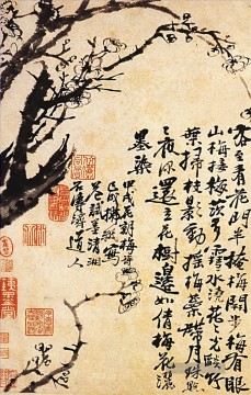  nu - Shitao prunus in der Blume 1694 alte China Tinte